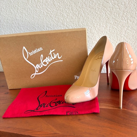 Christian Louboutin Dorissima 100 Patent Leather Nude Heels Women’s 38.5 Classic
